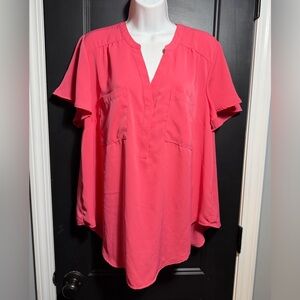 torrid Harper Georgette Coral-Pink Split V-Neck Flutter Sleeve Blouse Size Large